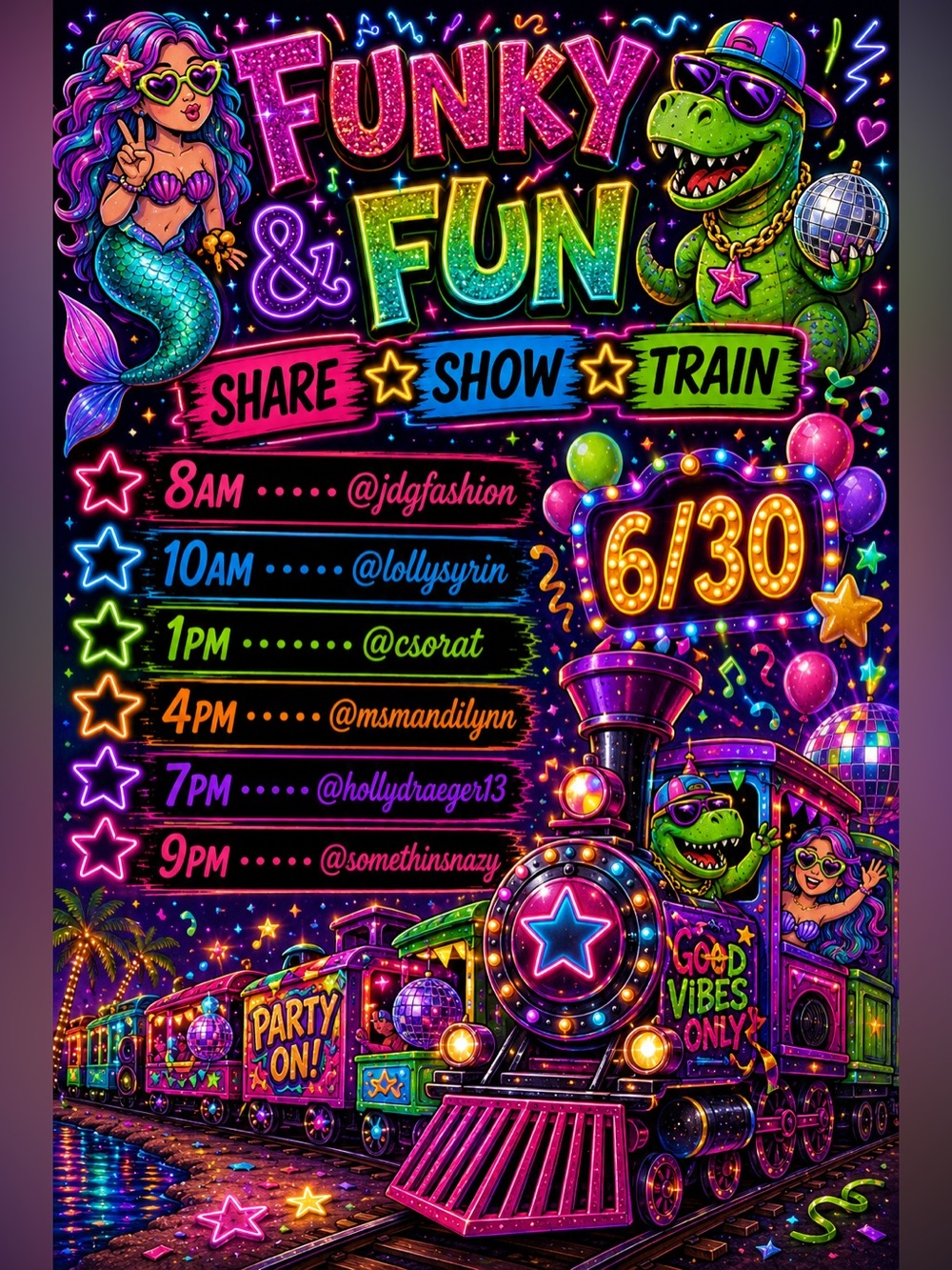 Funky & Fun Share Show Train 8AM-11:30PM or later!
